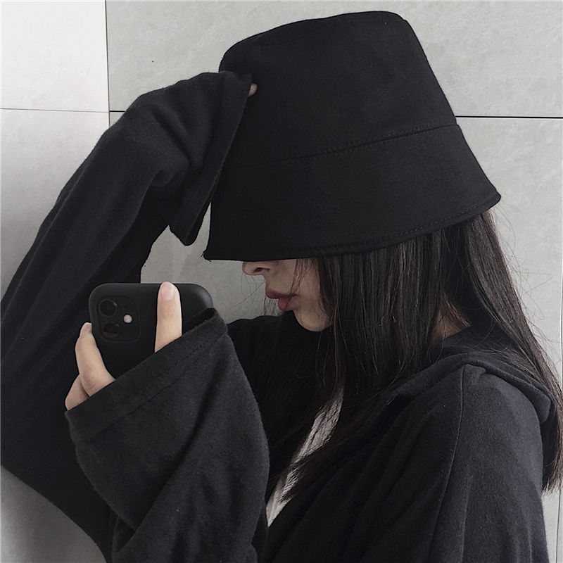 Topi Bucket / Fisherman Gaya Harajuku Warna Polos Untuk Pria / Wanita