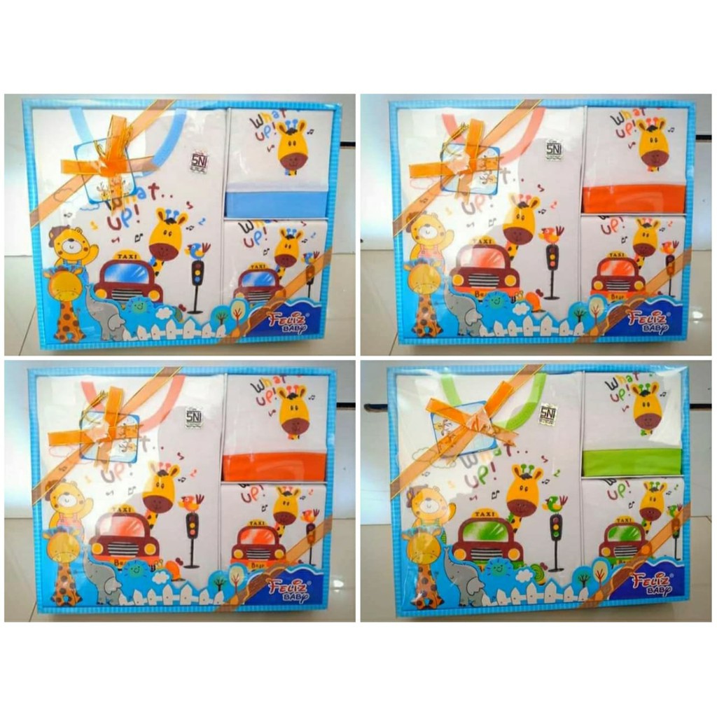 Paket kado bayi Feliz Baby, paket perlengkapan bayi, Gift box lion, baju setelan