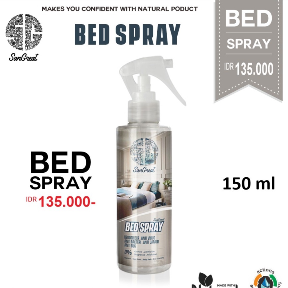 SanGreat Bed Spray-Anti bakteri virus dan jamur-anti bau dan anti serangga anti kutu tungau kasur dan penghilang bau ompol air liur dll