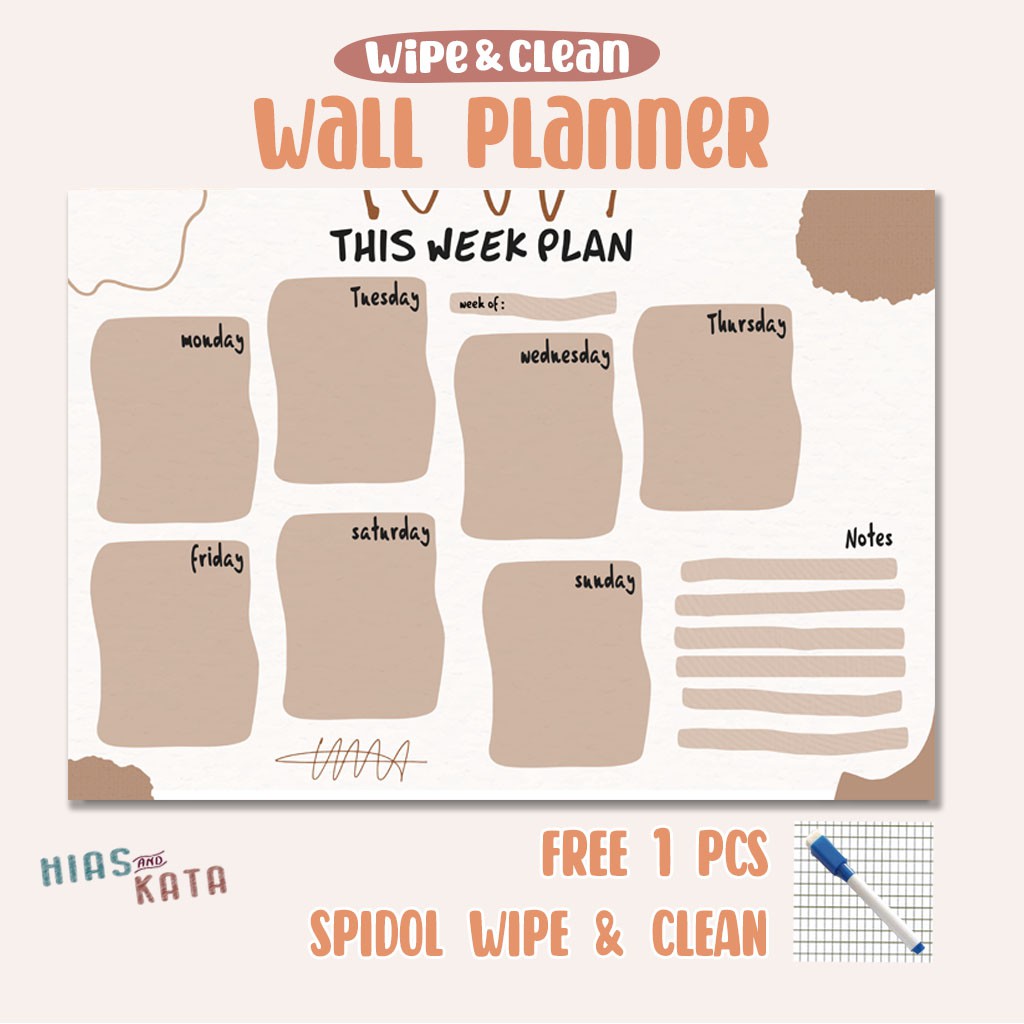 

Aesthetic weekly planner notes wall planner board planner dinding (free 1pcs spidol wipe& clean)