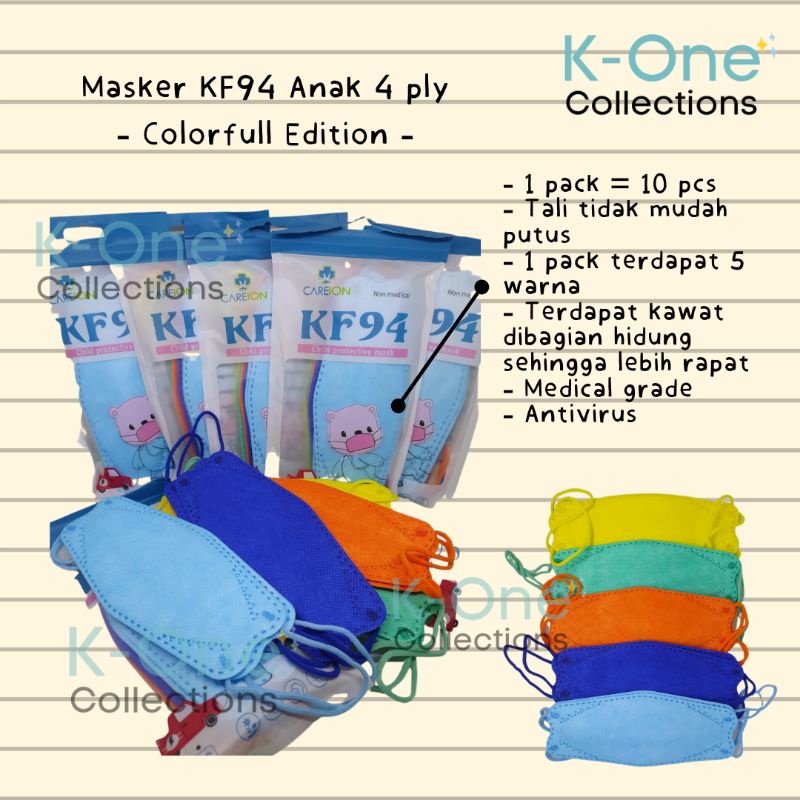Masker Anak KF94 Premium Colorfull - Masker KF94 Hijau, Kuning, Orange, Biru