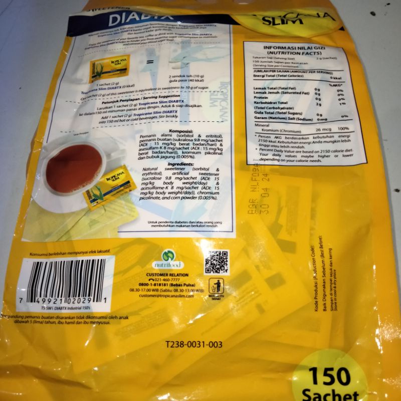 Gula Tropicana Slim DIABTX (isi 150 Sachet)