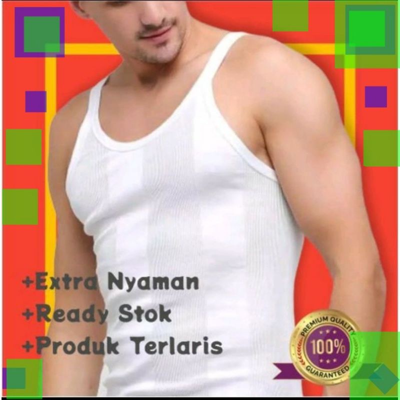 stengah lusin singlet pria warna putih / 6pcs