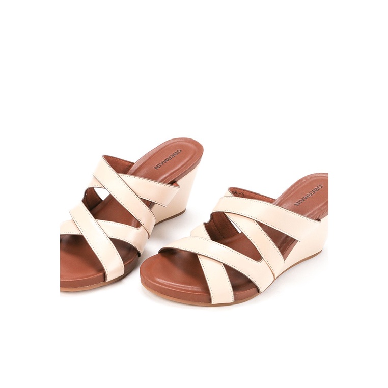 SANDAL WEDGES KULIT OBERMAIN WANITA ORIGINAL ASLI TERBARU BEIGE OW10