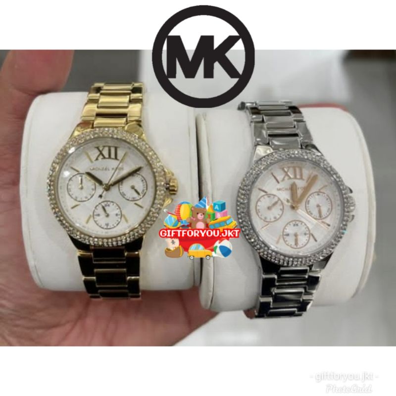 Jam Tangan Mini Camille Pave Gold Silver-Tone Watch Michael Kors MK Wanita Perempuan Premium Branded