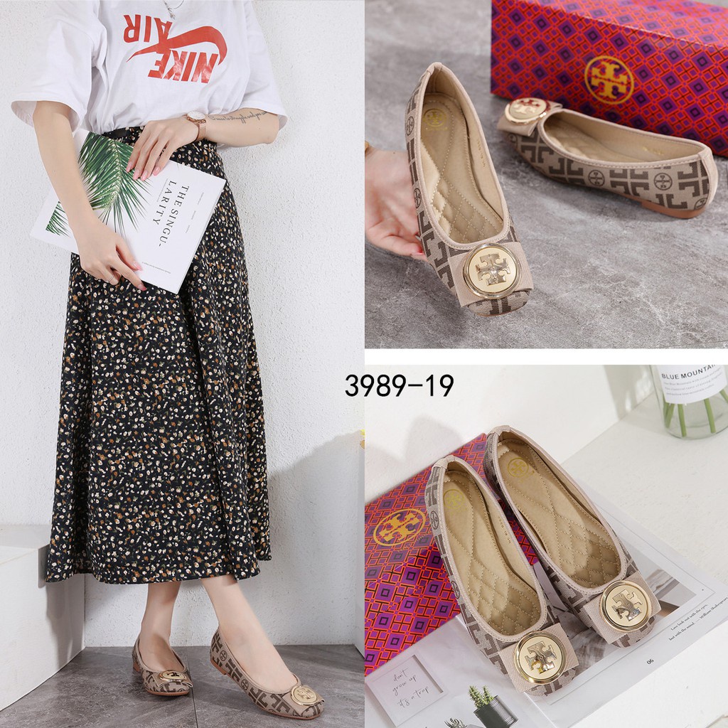 Leather and Canvas Flat Shoes  #3989-19