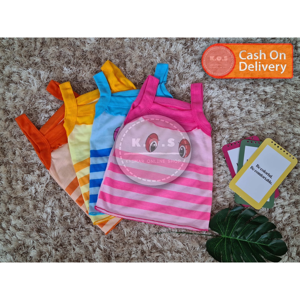 kaos dalam singlet anak perempuan motif garis size m dan l