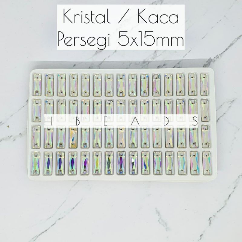 K109 | 1 Lusin DIAMOND KACA Persegi 5x15 mm noncangkang jahit