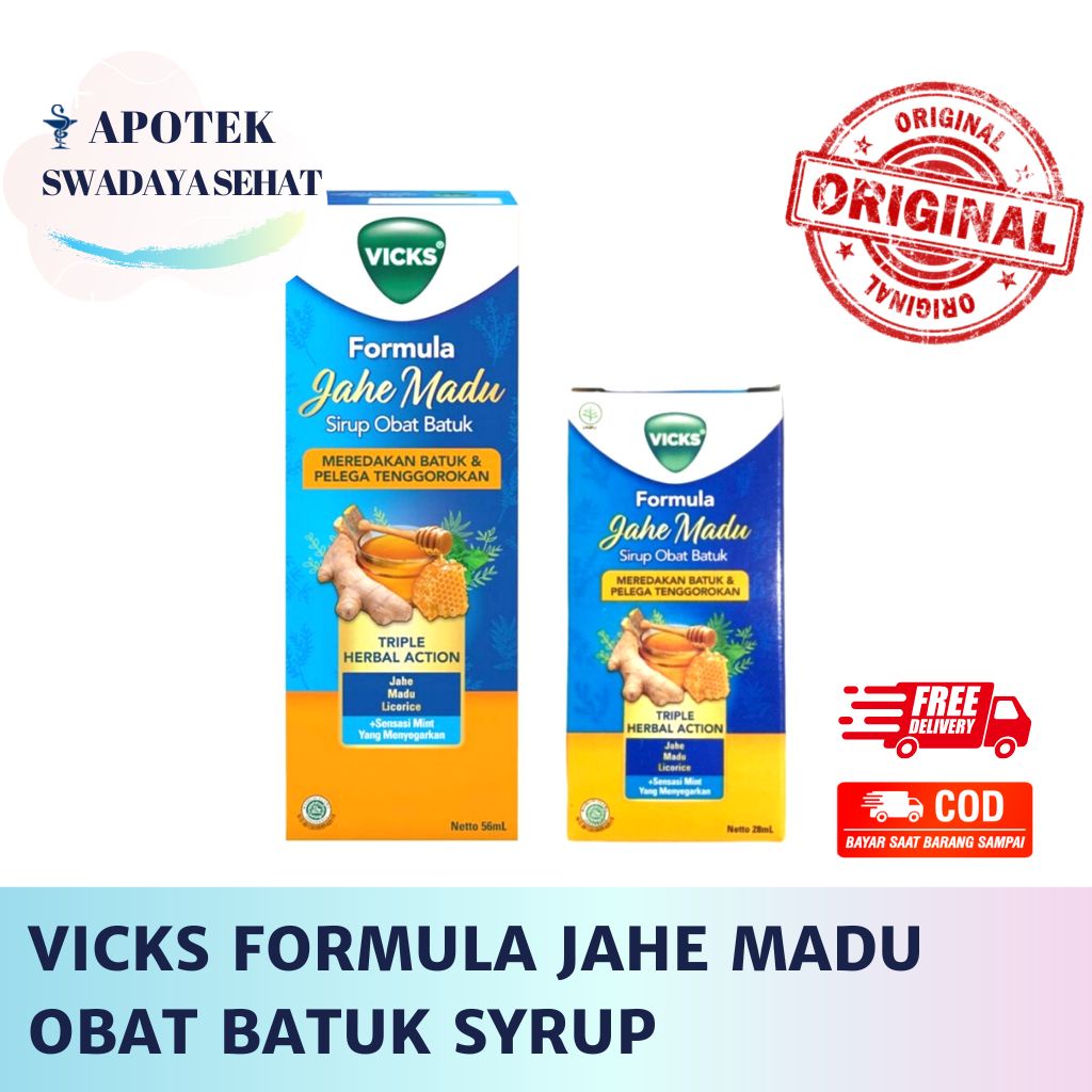 VICKS FORMULA JAHE MADU 56ML Syrup Obat Batuk 28 ML Pelega Tenggorokan