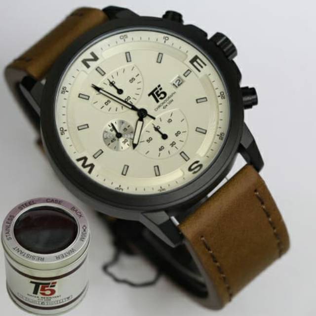 Jam Tangan Pria T5 H3474 T5 H 3474 orileather chronograph bergaransi free box