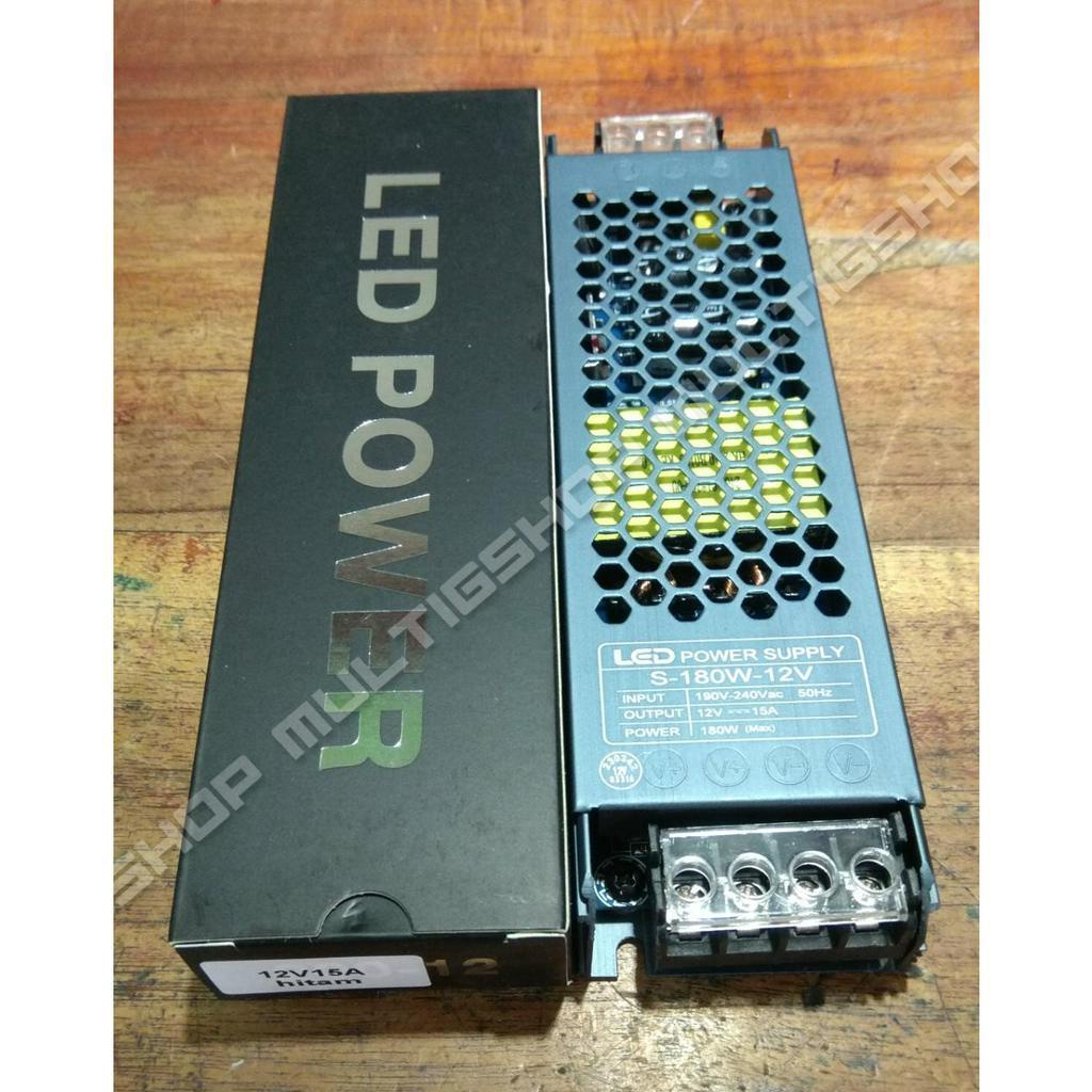 LED Power Supply Switching 12V 15A Body Slim  - Hitam