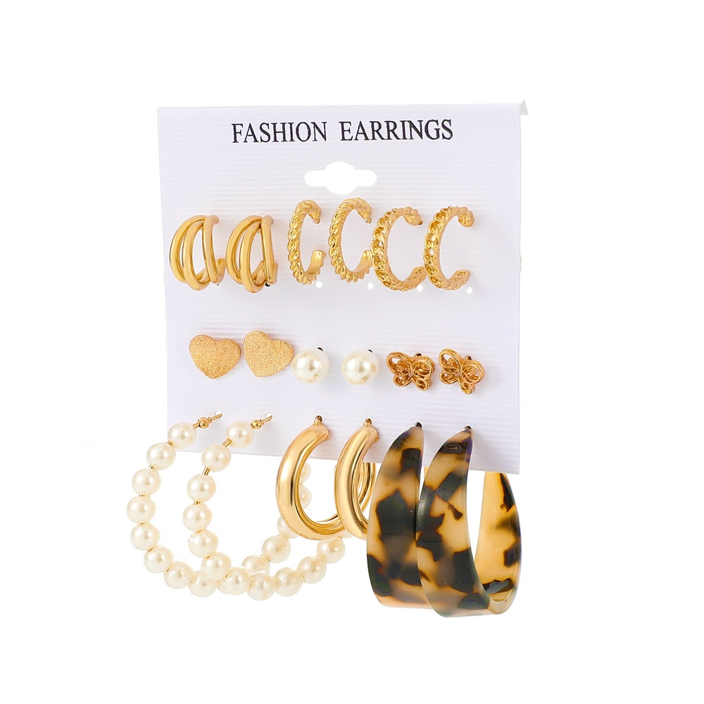 6pcs / set Anting hoop Bentuk Kupu-Kupu Geometris Aksen Mutiara Gaya retro Eropa Amerika Untuk Wanita butterfly