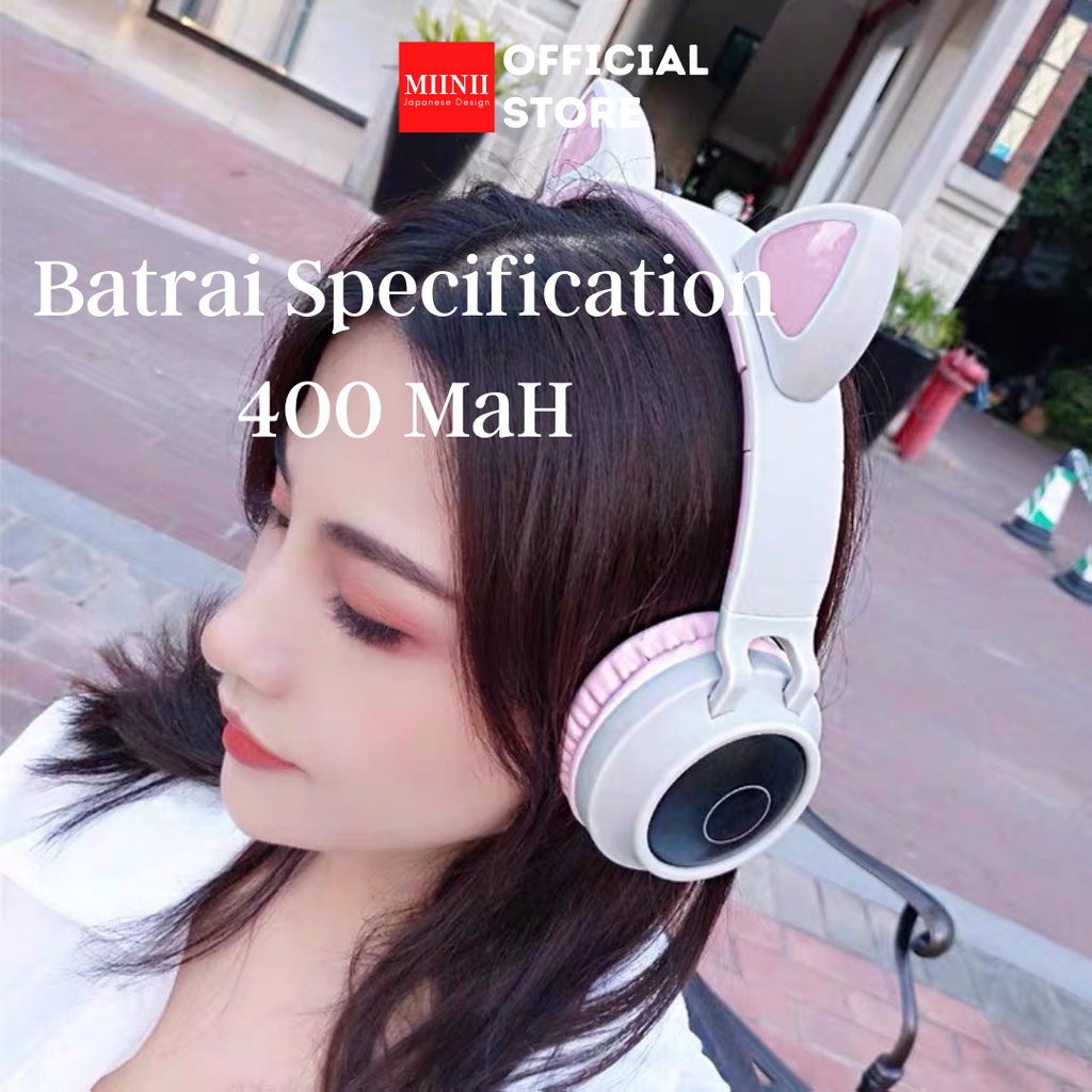 MIINII New 2 Model Earphone BT028C/STN28 Bluetooth Model Kucing Lampu LED Wireless Stereo Bass