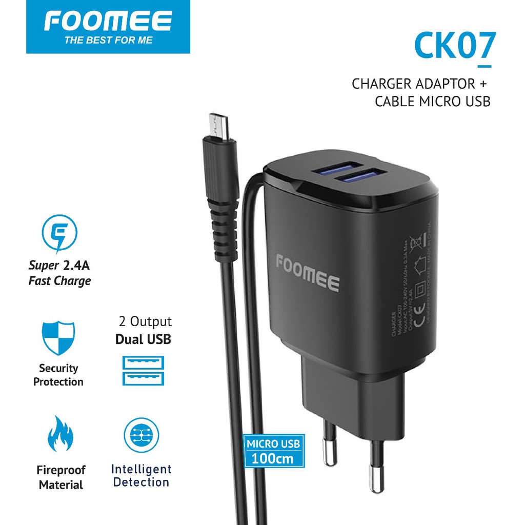 Foomee CK07 Travel charger double U 5V 2.4a with MICRO