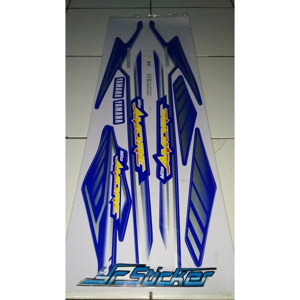 Stiker striping variasi yamaha mio sporty-smile 2005-2011 amore grafis biru