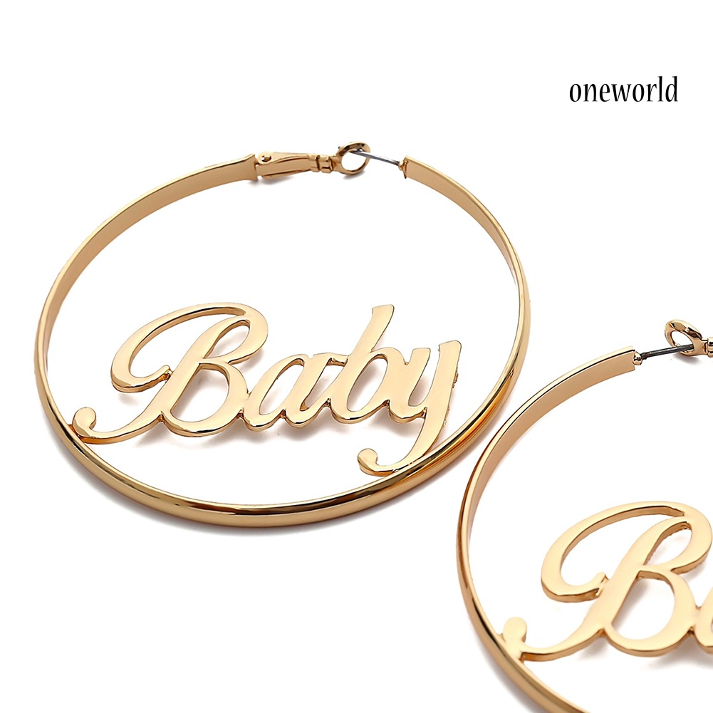 OW@ Women Geometric Femme Baby Letter Hollow Hoop Circle Earring Statement Jewelry