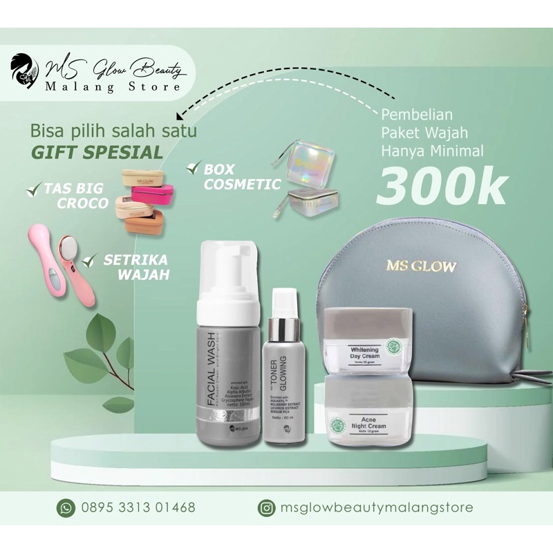 MS Glow - PAKET WHITENING SERIES FREE MINIBAG CROCO/BOX KOSMETIK/SETRIKA WAJAH