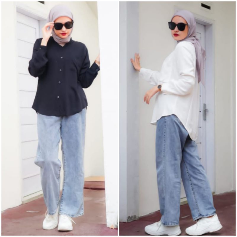 BISA COD AZKIYAHIJAB29 EL NARA TOP KEMEJA WANITA POLOS ATASAN KERJA FORMAL KEMEJA KATUN RAYON TWILL 