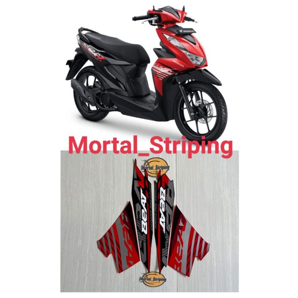 STIKER STRIPING & LIS BODY HONDA BEAT FI NEW 2021 2022 MERAH HITAM STANDAR