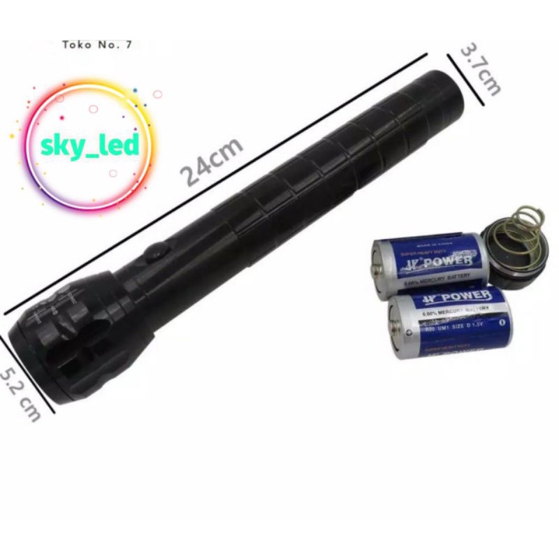 senter swat police/panjang  3baterai besar/baterai abc besar/senter /body besi/ baterai besar