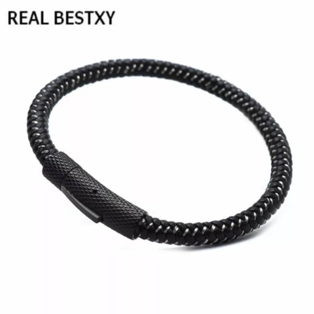 Gelang kulit premium mirror hitam cowok - gelang kulit cowok