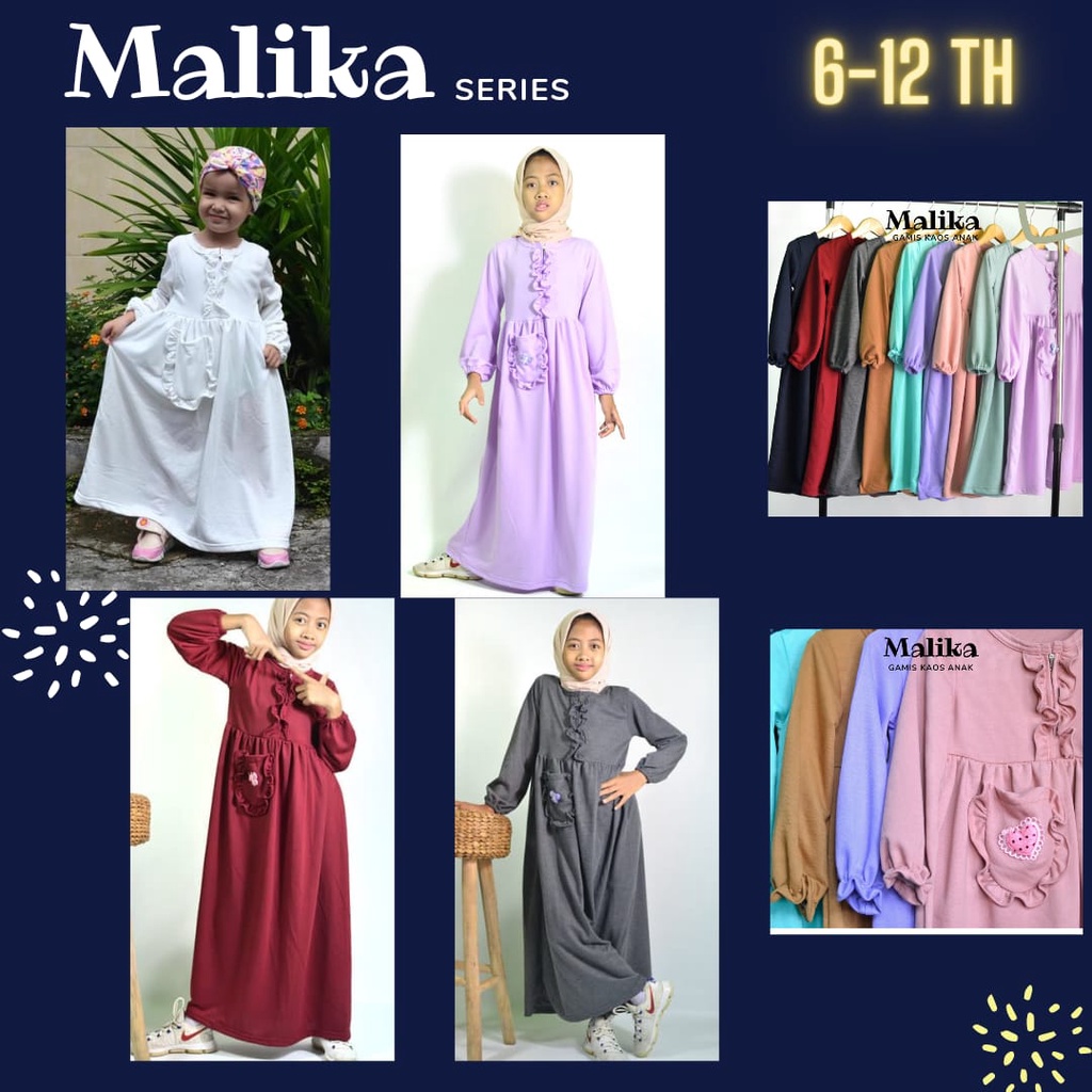 GAMIS KAOS POLOS ANAK (MALIKA series) 6-12th/ GAMIS ANAK PUTIH 6-12TH