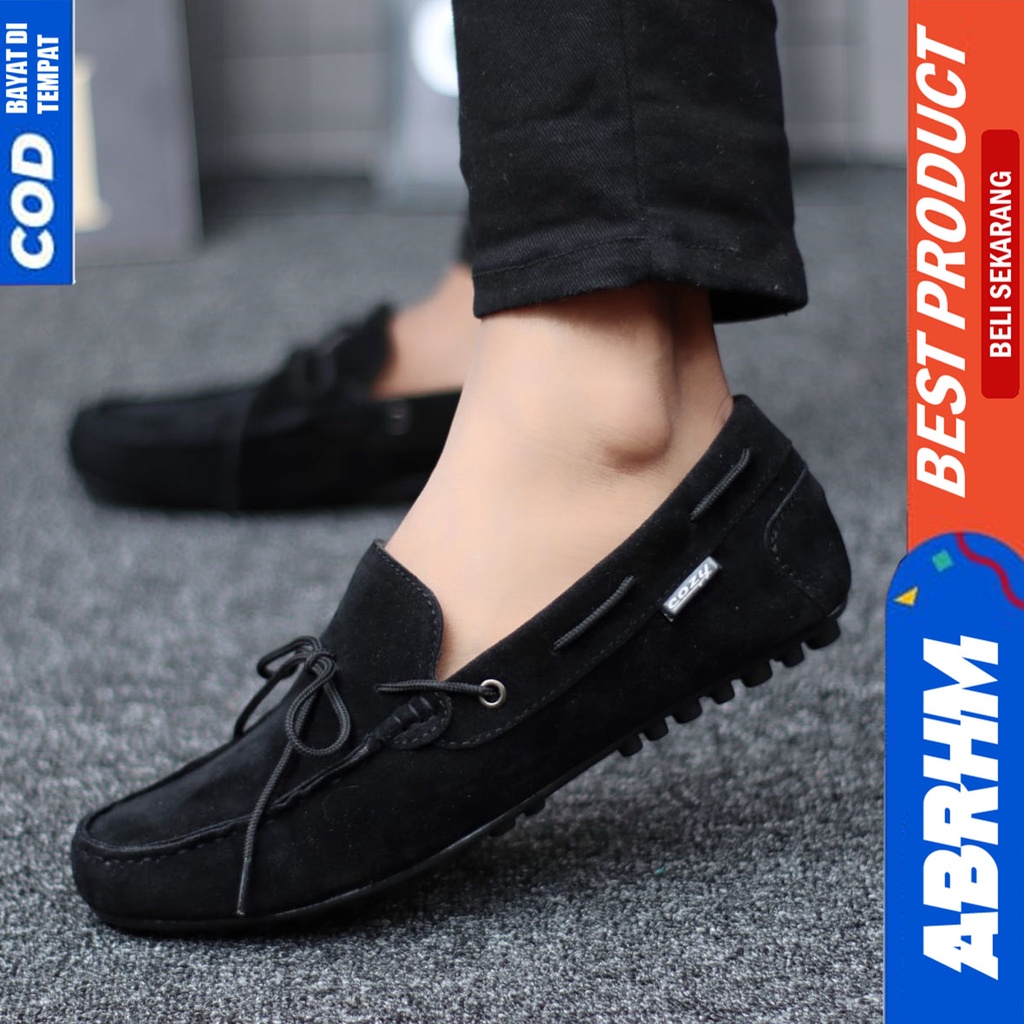 Sepatu Slip On Casual Santai Slop Kerja Anti Slip Hitam Kerja Kantor Pria Abrhm Rennes