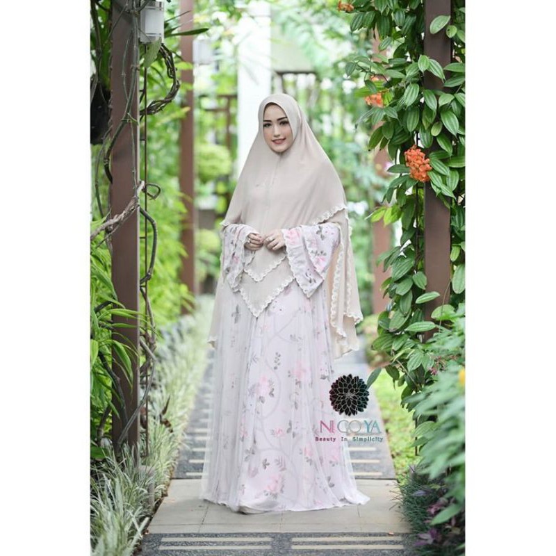 Nigoya Syari Khadijah Set Motif - Gamis Pesta Mewah Haji Umroh Tulle Swarovski