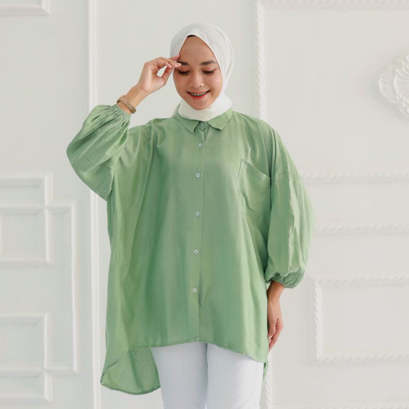 Kemeja Oversize Wanita Kemeja Rayon Oversize Korea Kemeja Polos Lengan Panjang Bigsize Ld 130