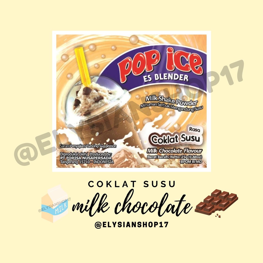 

Pop Ice Coklat Susu / Milk Chocolate 1 Renceng (10 Sachet)