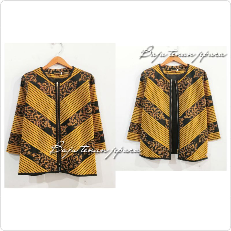 Blouse Blazer tenun lurik kain tenun blangket baju tenun jepara resleting jaket BTB38