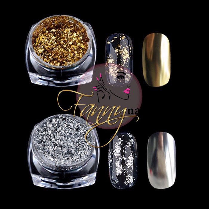 Gold silver flake flakes chrome nail art / bubuk emas nailart