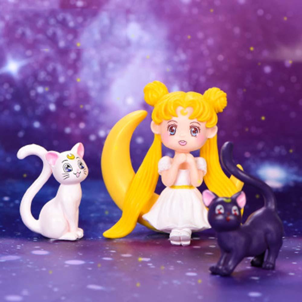 Lanfy Anime Sailor Moon Patung Miniatur Kartun Aksesoris Interior Kucing Dekorasi Kue Gadis Kecantikan PVC Angka Mainan