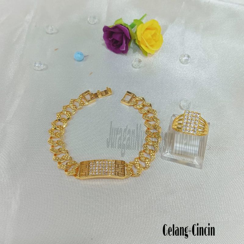 SET GELANG Titanium KOTAK PERSEGI DIAMOND SUPER perhiasan fashion Korea anti karat&amp;anti luntur