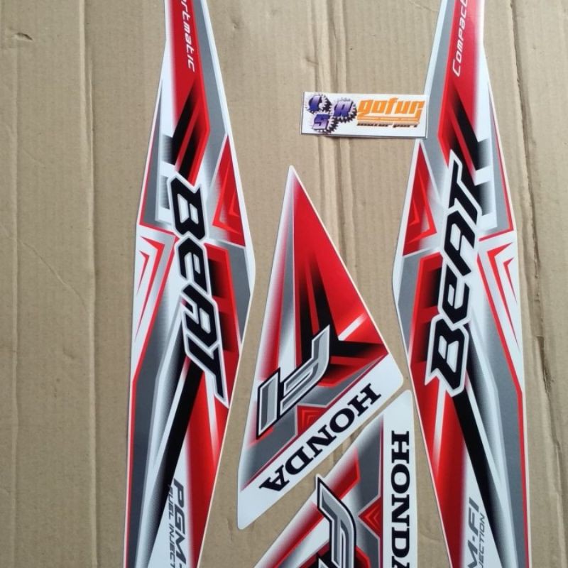 striping beat fi 2015 putih-merah