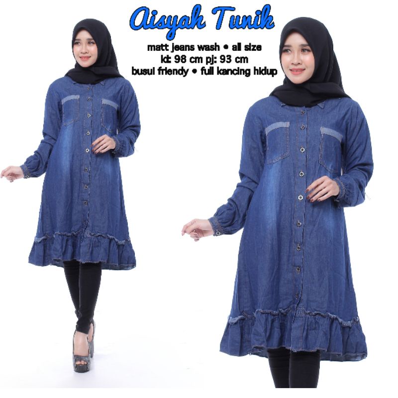 Tunik Jeans Rempel Bawah Remaja Full Kancing