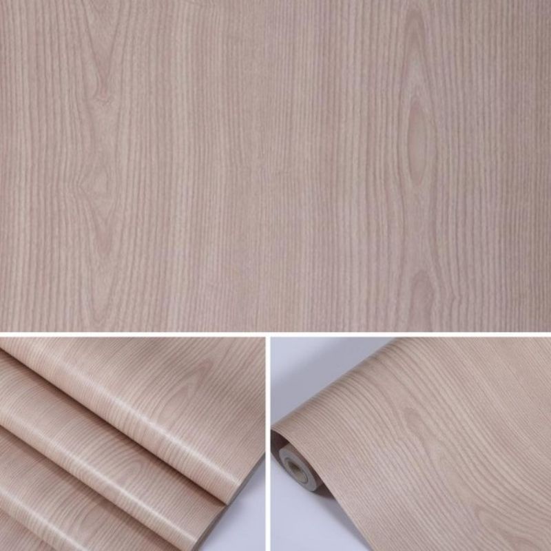 Wallpaper Sticker Dinding Kayu Garis Coklat Muda