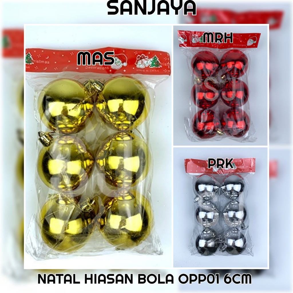 [1 Bks] Ornamen Hiasan Bola Pohon Natal / Aksesoris Bola Natal Gantungan Pohon Natal / Natal Hiasan Bola Opp01 6Cm 6/s