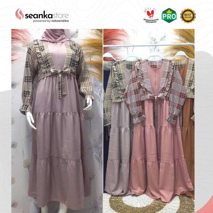 baju gamis wanita Gamis Wanita - Outer Kotak Korean Muslim Style - Navy baju gamis wanita jumbo baju