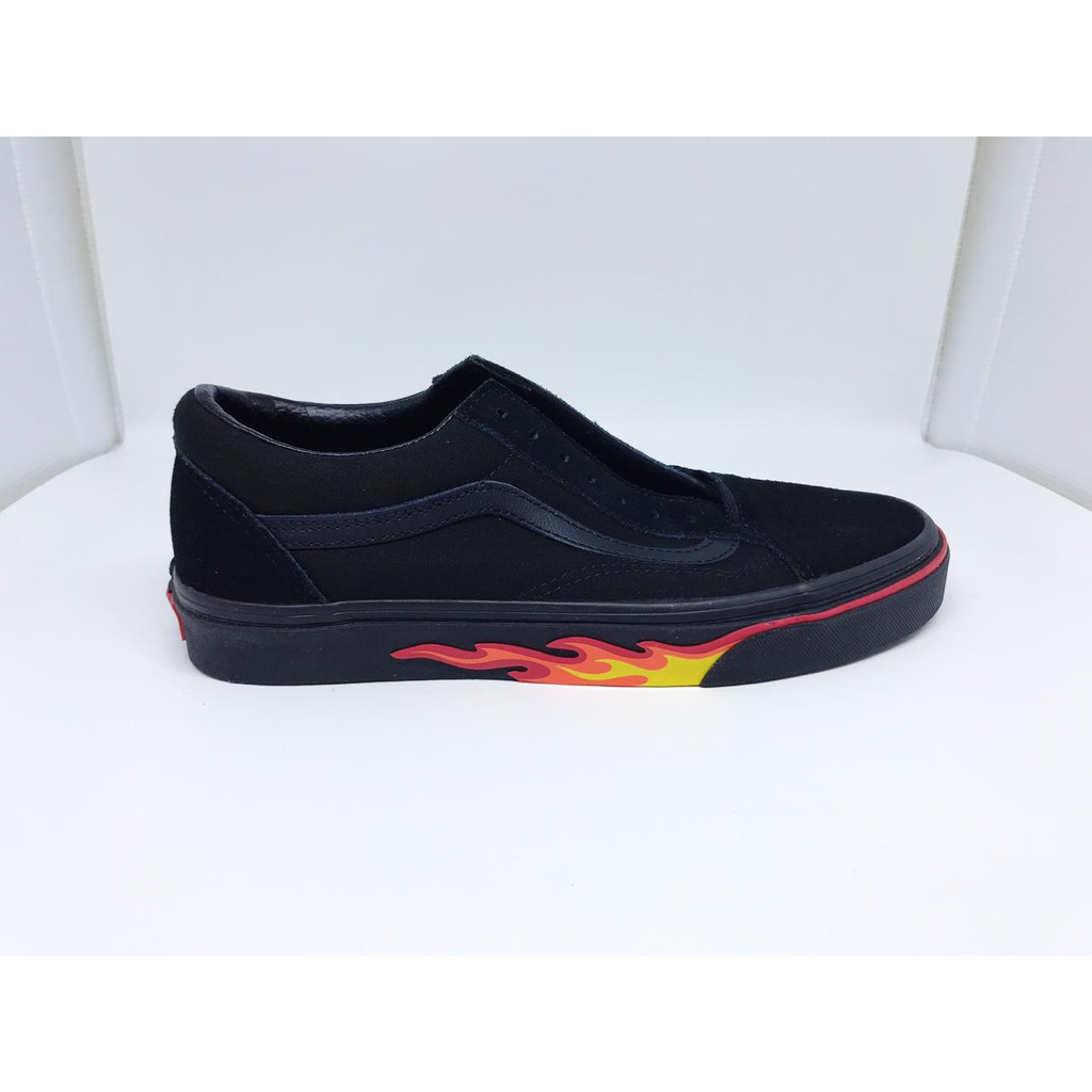 Sepatu Vans Old Skool Flame Wall Black/Black - Original Resmi Navya - Sneakers pria dan wanita