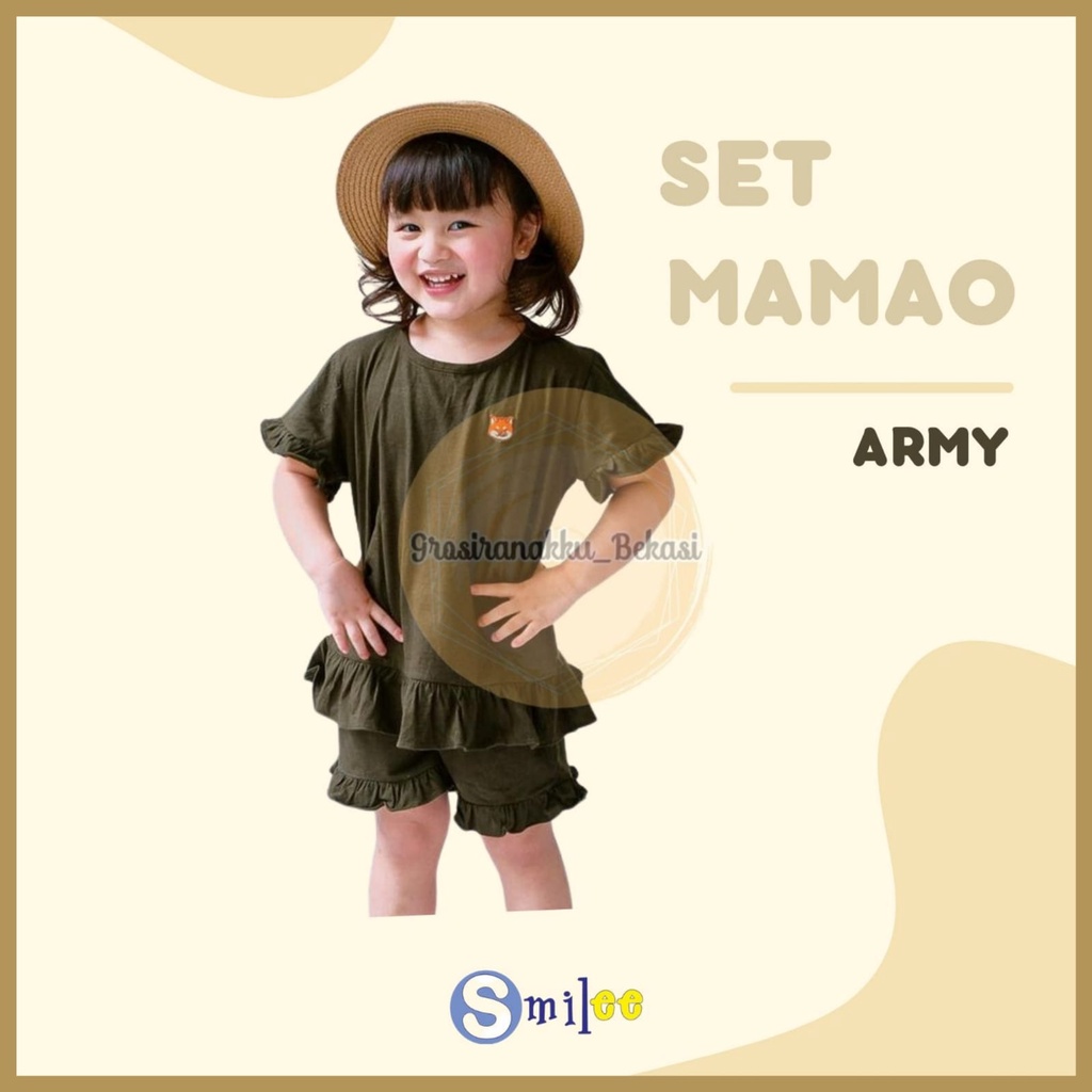 Setelan Anak Kaos Smilee Mamao Hijau Army Size 1-5Tahun