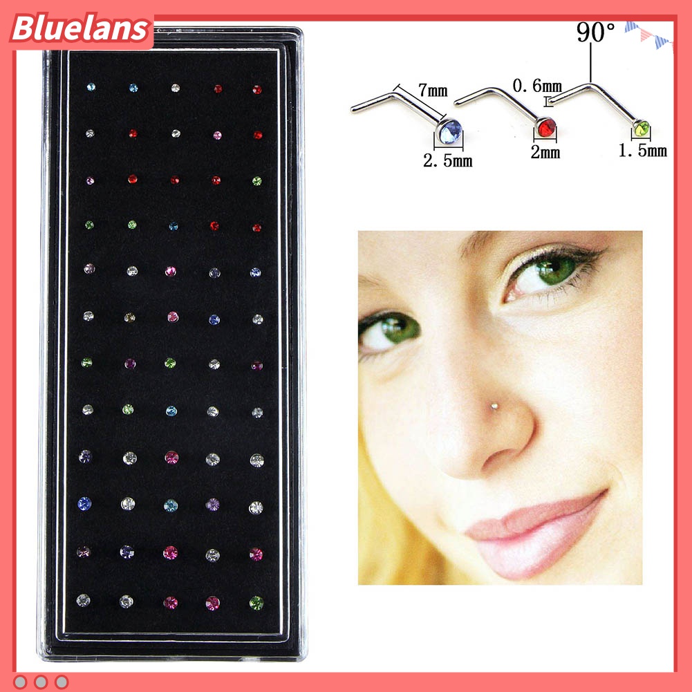 60pcs / Set Anting Tindik Hidung Bahan Stainless Steel Hias Cubic Zirconia Untuk Pria / Wanita