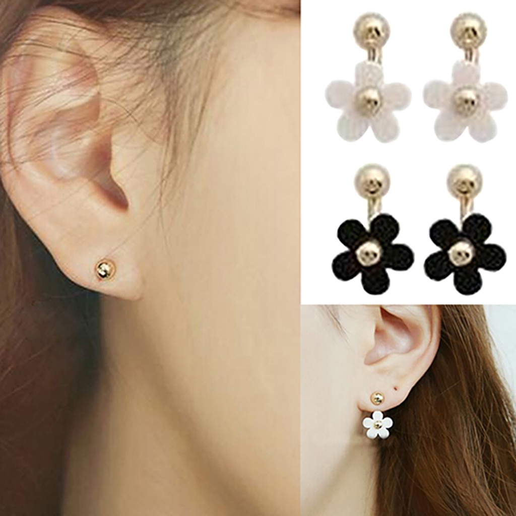 Hu Hu Hu Hu Hu Alat Bantu Pasang Kacamata♡ 1 Pasang Anting Tusuk Motif Bunga Bahan Alloy Untuk Wanita