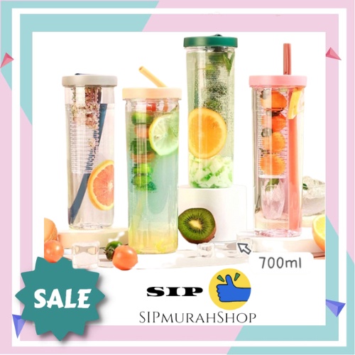 BOTOL INFUSE JUICE STRAW 700 ML AIR MINUM TUMBLR TRANSPARANT / Perlengkapan Botol Minum Infused Water Sedotan Lipat Botol Minum 600L Botol Minum Bening Infused Water Botol Minum Sedotan Lipat Botol Minum Buah 700ml