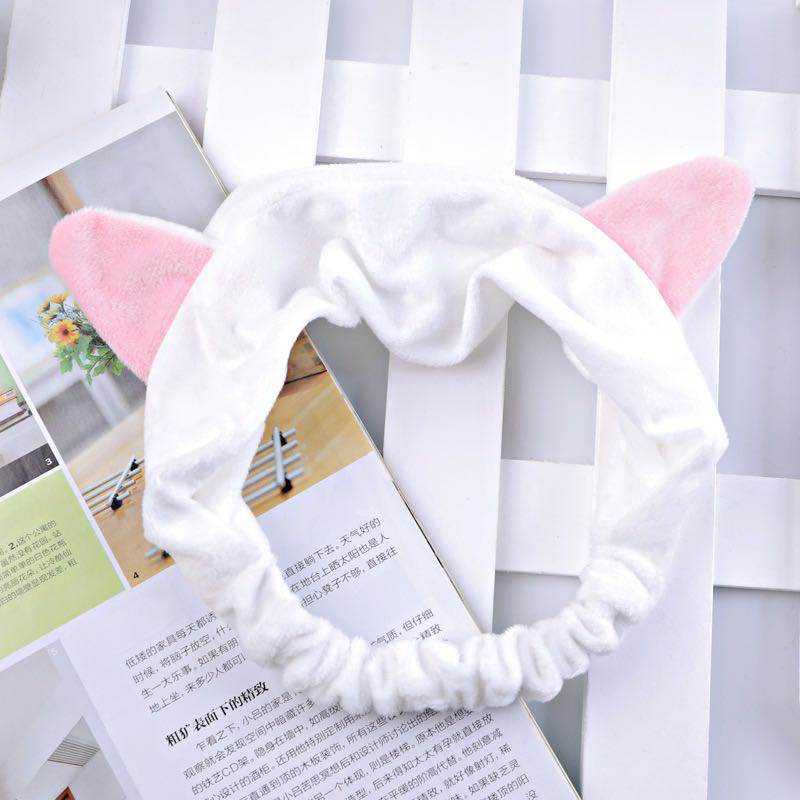 Bandana Bando Motif Kuping Hairband Korea Lucu Kucing Bando Headband Rambut Fashion Rajut-(4-5) Putih