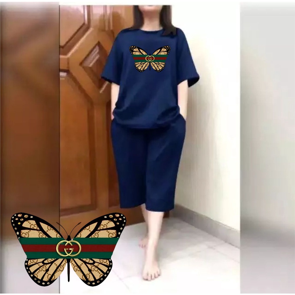 Setelan Wanita JUMBO + Celana Kulot 3/4 Big Size Fit XXL Kupu 02