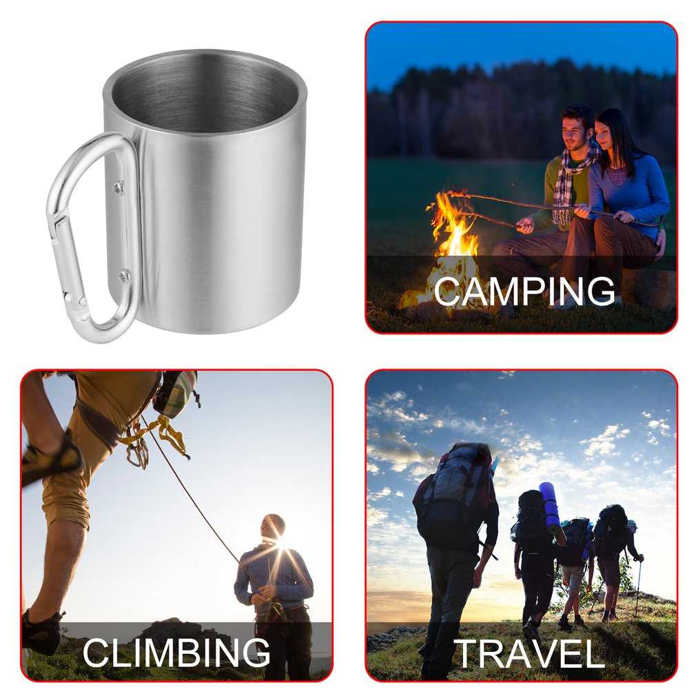 TD-DA One Two Cups Gelas Cangkir Carabiner Stainless Steel 220ml - VB1