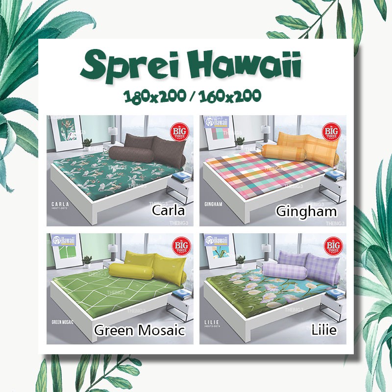 Sprei Hawaii 180x200 / 160x200 motif Adenia Alder Coconut Delano Merryn Violetto Palma Vicelli Mory Irvine Kelby Hugo Candy Leaf   -180 160 SP