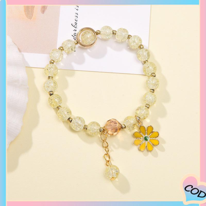 COD❤️ Manik-manik Warna Kristal Daisy Liontin Wanita Pacar Mahasiswa Perhiasan Gelang Menggemaskan-A.one