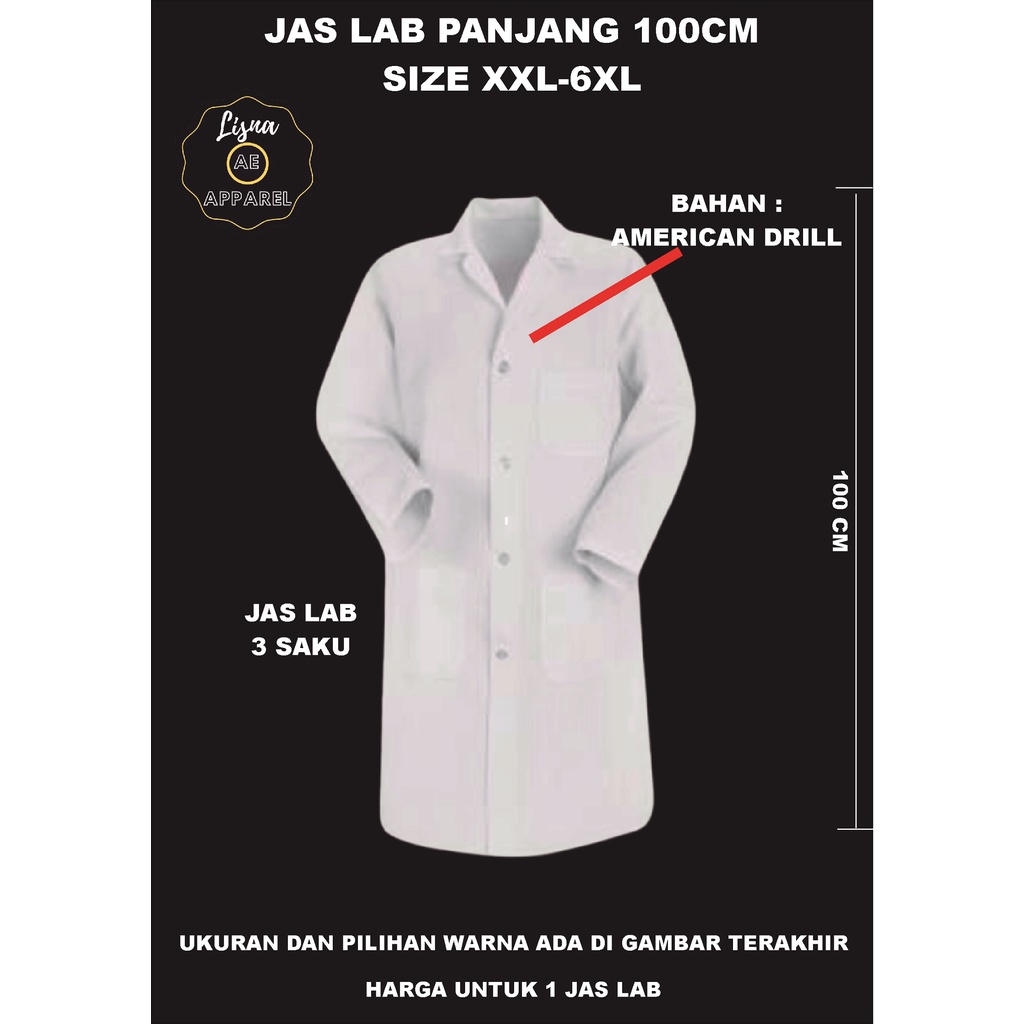 Jas Laboratorium Medis OK Panjang 100cm Lengan Panjang American Drill XXL-6XL